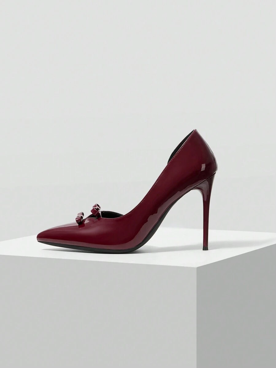 MOTF PREMIUM 女士时尚优雅通勤/派对蝴蝶结 ANKOLA 红色高跟鞋、尖头高跟鞋、春季鞋 - 酒紅色 - 查看 1