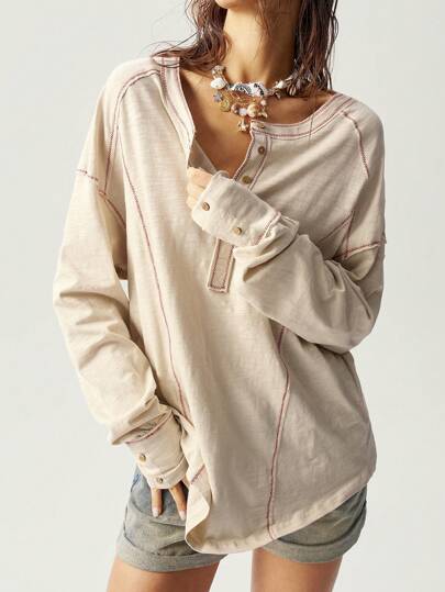 Bohemela 秋冬女士休闲纯色针织落肩长袖宽松卫衣