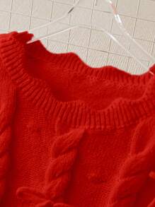 Flirla Suéter rojo con lazo decorativo para mujer de talla grande, nuevo diseño para otoño/invierno