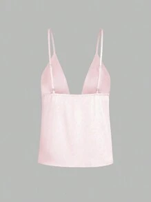 SHEIN Unity Women Summer Solid Color Front Tie Elegant Camisole Satin Cami Top - Pink - View 2