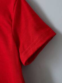 Sparklyn Valentine's Day, Valentine's Day Girls' Casual, Fashionable, Creative, Unique, Fresh, Sophisticated, Simple, Colorful, Cartoon Style, Printed Casual Basic Short T-Shirt, Comfortable To Wear, Valentine's Day Atmosphere, Suitable For Girls' Holiday Outfits, Outing Tops. - Burgundy - View 4