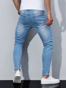 Manfinity Roughcore 大码男士休闲日常穿着简约牛仔裤 - 淺色水洗藍 - 查看 2