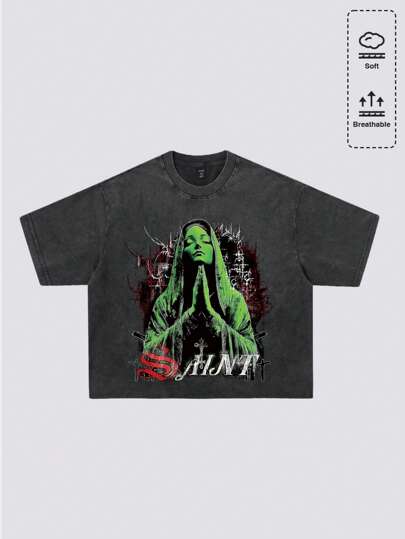 Street Life T-shirt décontracté ample à imprimé vintage lavé pour homme