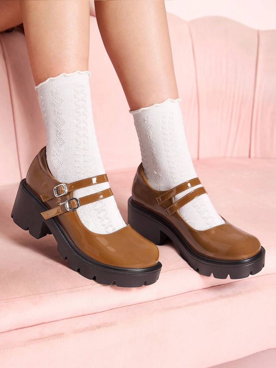 CUCCOO DOLLMOD Round Toe Comfortable Brown Fashionable Sweet Ladies Wedge & Platform Slip-On Shoes - Brown - View 1