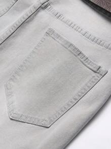 Manfinity Homme 男式休闲破洞锥形牛仔裤 - 淺灰色 - 查看 3