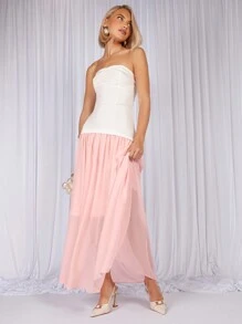 COSMINA 女士优雅派对情人节渐变粉白褶皱连衣裙，春夏