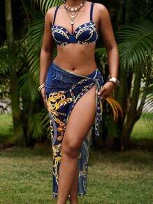 SHEIN Swim Black Sexy Floral Print Bikini Set, Unique Design Suitable For Beach, Pool, And Parties Summer - Multicolor - View 3