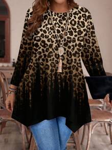 EMERY ROSE Plus Size Women Casual Asymmetrical Hem Round Neck Loose 3/4 Sleeve T-Shirt, Autumn/Winter