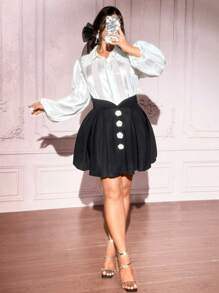 Viva Relle 大码优雅派对 3D 花卉装饰高腰 A 字裙