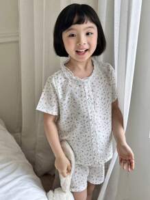 DAZY Bộ đồ mặc nhà thường ngày, tay ngắn in hình cô gái trẻ, tối giản và thời trang, trang phục mùa hè cho bé gái - trắng - Xem 8