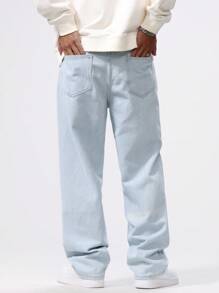 Chillumni Plus Size Men's Front Button Pocket Casual Jeans - Light Wash - View 2