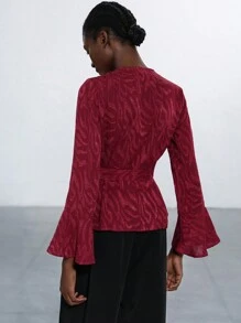 Aveloria Modichic Blusa de manga larga con cuello en V ajustada, mangas abullonadas y lazo lateral para mujer