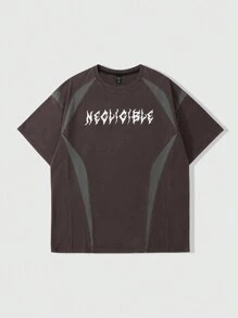 ROMWE MEN Goth Męska koszulka w stylu grunge casual z krótkim rękawem i przetarciami - Brązowy - Zobacz 3