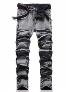 Manfinity LEGND Men's Solid Color Pleated Pocket Casual Versatile Jeans