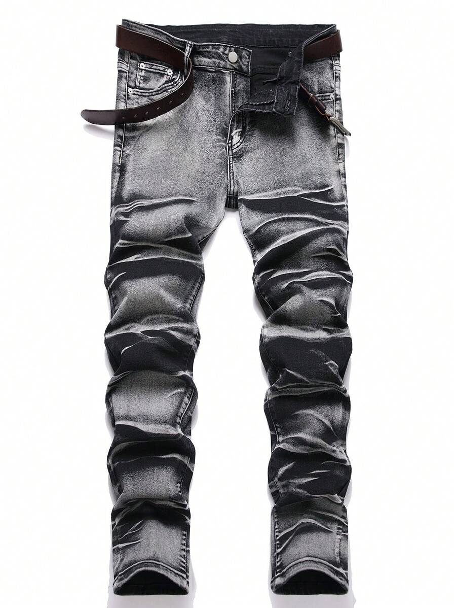 Manfinity LEGND Men's Solid Color Pleated Pocket Casual Versatile Jeans