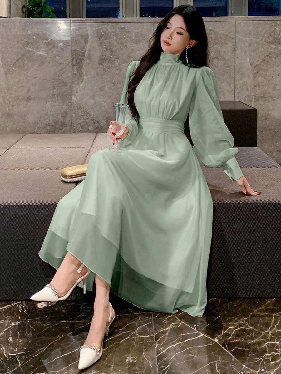 DAZY 女士宽松中长款派对约会晚礼服裹身裙、秋季连衣裙长袖连衣裙 - 薄荷綠 - 查看 1