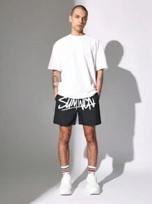 SUMWON 街頭風尼龍短褲 高性能都市運動抽繩夏季訓練海灘板褲健身跑步籃球休閒運動服 - 黑色 - 查看 3