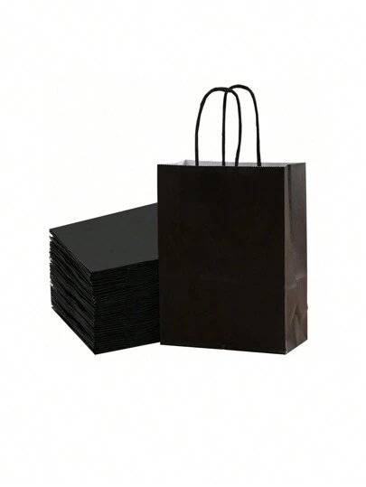 5/24pcs Medium Size 16x22x8cm Black Kraft Paper Bag, Reusable Gift Bag For Birthday, Party, Wedding, -Friendly, Suitable For Friends' Gifts