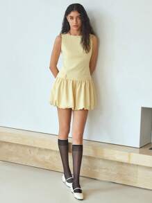 MOTF STUDIO 纯色无袖泡泡袖连衣裙 - 黃色 - 查看 7