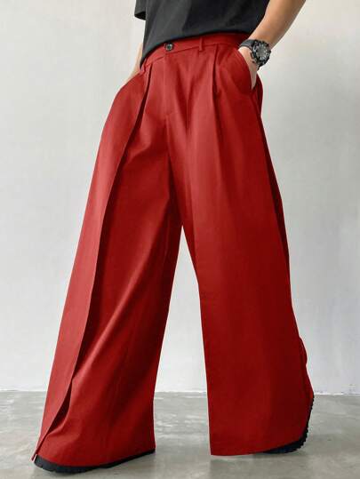 Claim Dot 小众设计多面板二合一男士宽松日系深色超大阔腿裤，男友礼物，圣诞礼物，秋季