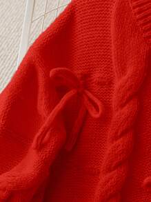Flirla Suéter rojo con lazo decorativo para mujer de talla grande, nuevo diseño para otoño/invierno