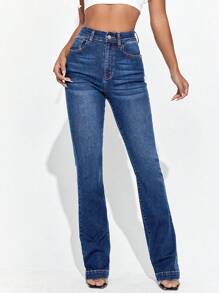 SHEIN Essnce Casual High Waist Flare Leg Washed Denim Jeans