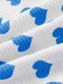 Swim Mod 1 件女式蝴蝶结细节心形印花连体度假泳衣和短裤，适合夏季海滩度假 - 藍色 - 查看 7