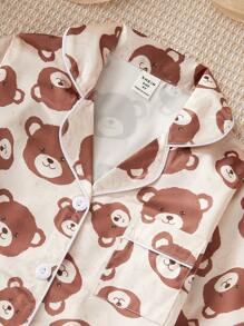 Pyjamaset met lange mouwen en imitatiezijden berenprint voor jong meisje