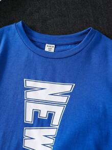 2pcs/Set Tween Boys Solid Color Big Letter Print Short Sleeve Round Neck T-Shirt And Elastic Waist Shorts Outfit, Suitable For Autumn, Spring, Summer, Great For Outdoor Play, School, Street Style, Party And Casual Wear