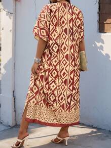 Rometta 大码女式休闲几何印花侧开衩连衣裙、度假连衣裙 - 彩色 - 查看 6