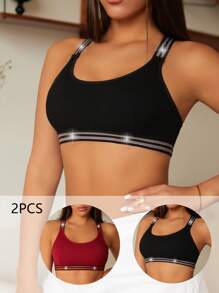 Women's Wide Strap Simple Fitted Gym Tank Top, Casual Everyday Wear ,2 Pcs - Multicolor - View 2