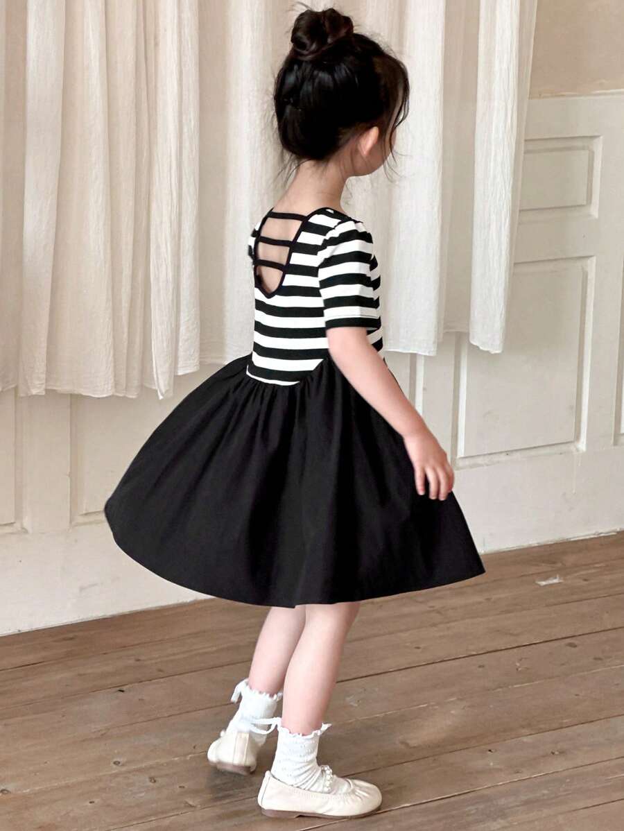 Dazy Kids 小女孩秋季服装 - 小女孩连衣裙 - 黑與白 - 查看 1