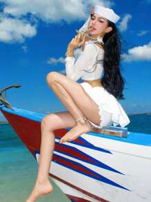 DAZY Women's Asian Line Swimsuit Smock, Sexy Beach Wear With Semi-Transparent Design For Summer Beach Vacation - White - View 7