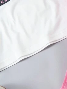 SHEIN Bộ 2 món Áo thun tay ngắn in họa tiết màu trắng thời trang cho bé trai lớn tuổi và quần dài thể thao màu hồng, trang phục thường ngày - Hồng - Xem 4