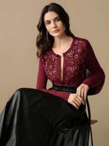 Anewsta Retro Knitted Patchwork Embroidered Floral Sequin Decoration Cardigan Sweater For Women, Fall Outfit For Christmas And New Year