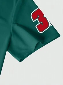 Claim Dot 大码男士圆领短袖字母印花休闲 T 恤 - 墨綠色 - 查看 3