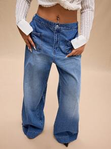 Forever 21 Plus Size Women Distressed Wide Leg Denim Jeans - Medium Wash - View 7