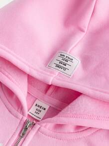 SHEIN Sudadera con capucha casual holgada con gráfico de letras para niña preadolescente