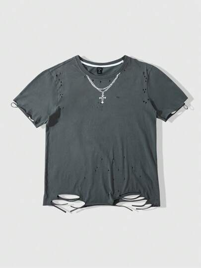 Goth T-shirt slim à manches courtes avec imprimé collier décontracté pour homme