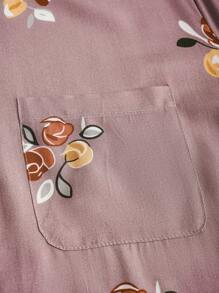 Rusticease Plus Size Vacation Casual Floral Print Button-Front Mini Dress, Suitable For Summer,Flower/Spring - Dusty Pink - View 5