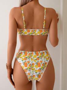 SHEIN Swim Summer Women's Vacation Party Casual Beach Print Padded Bikini Set - Multicolor - View 4