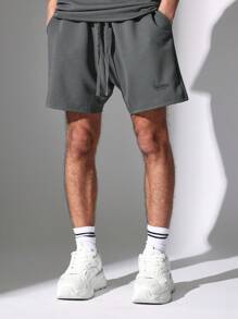 SUMWON Conjunto deportivo oversize de camiseta y pantalones cortos de entrepierna caída, conjunto de calle acanalado para descansar, informal, entrenamiento, gimnasio, estilo urbano casual, ajuste relajado para verano y primavera, set de dos piezas