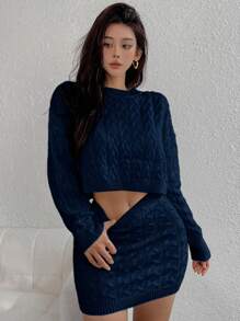 Calvaya Women Back To School 2 Pieces Set: White Skirt & Long Sleeve Sweater, Autumn/Winter