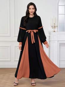 Mulvari Women's Color Block Long Arabic Style Dress