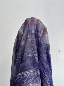 Flirla Plus Size Denim Effect Ruched 2Pcs Set