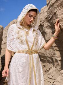 Al Najma Women's Simple Patchwork Pocket Hooded Casual Abaya - White - View 1