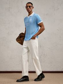 AKNOTIC Party Men's White Letter Metal Decor Loose Mid-Waisted Straight Leg Cropped Casual Jeans, Suitable For Daily Wear, Spring/Summer, Vacation - White - View 1