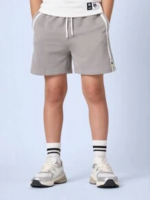 SUMWON Athletic Drawstring Shorts, Fleece Training Sweat Shorts With Side Stripe Detail, Sporty Casual Jogger Style, Perfect For Workout Running Exercise Lounging