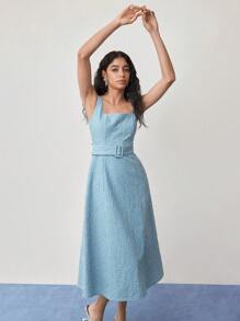 MOTF STUDIO SEQUIN DETAIL ZIPPER BELTED DRESS,SPRING/SUMMER - Blue - View 4