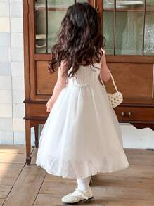 DAZY 年轻女孩无袖时尚网眼蓬蓬公主裙，年轻女孩秋装 - 白色 - 查看 5